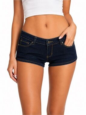 Discovery Dark Wash Denim Shorts Low Rise Stretch Y2K Mini Jean Shorts Size 5